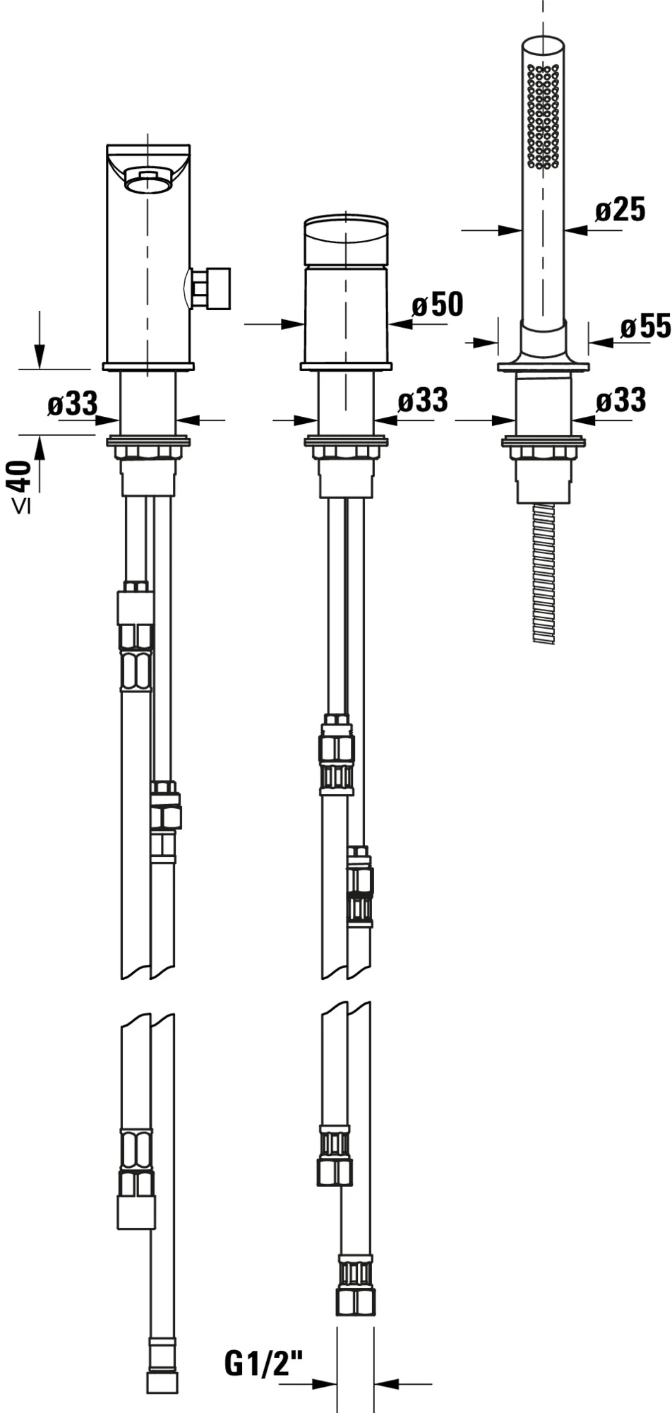 3-otworowa bateria wannowa Duravit Wave - Image 8