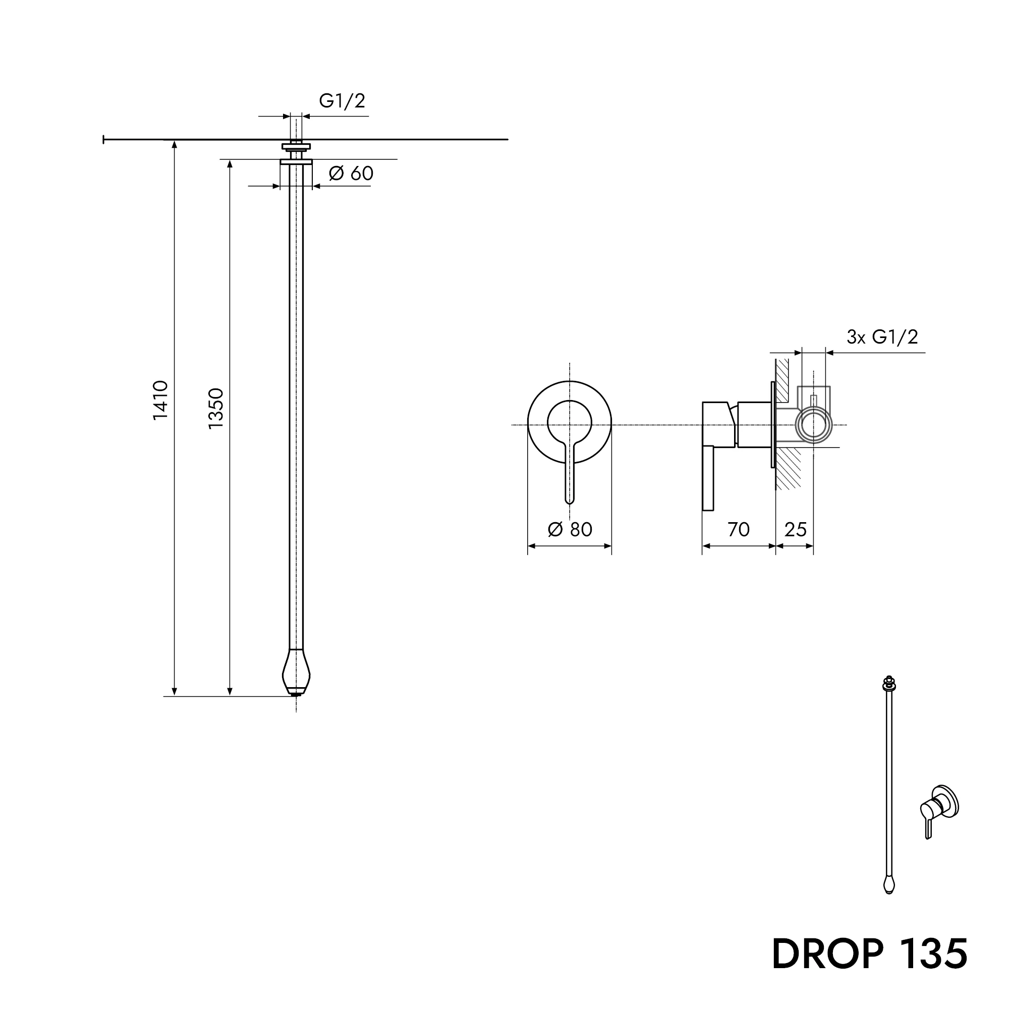 Bateria umywalkowa sufitowa DROP 135 - Image 11