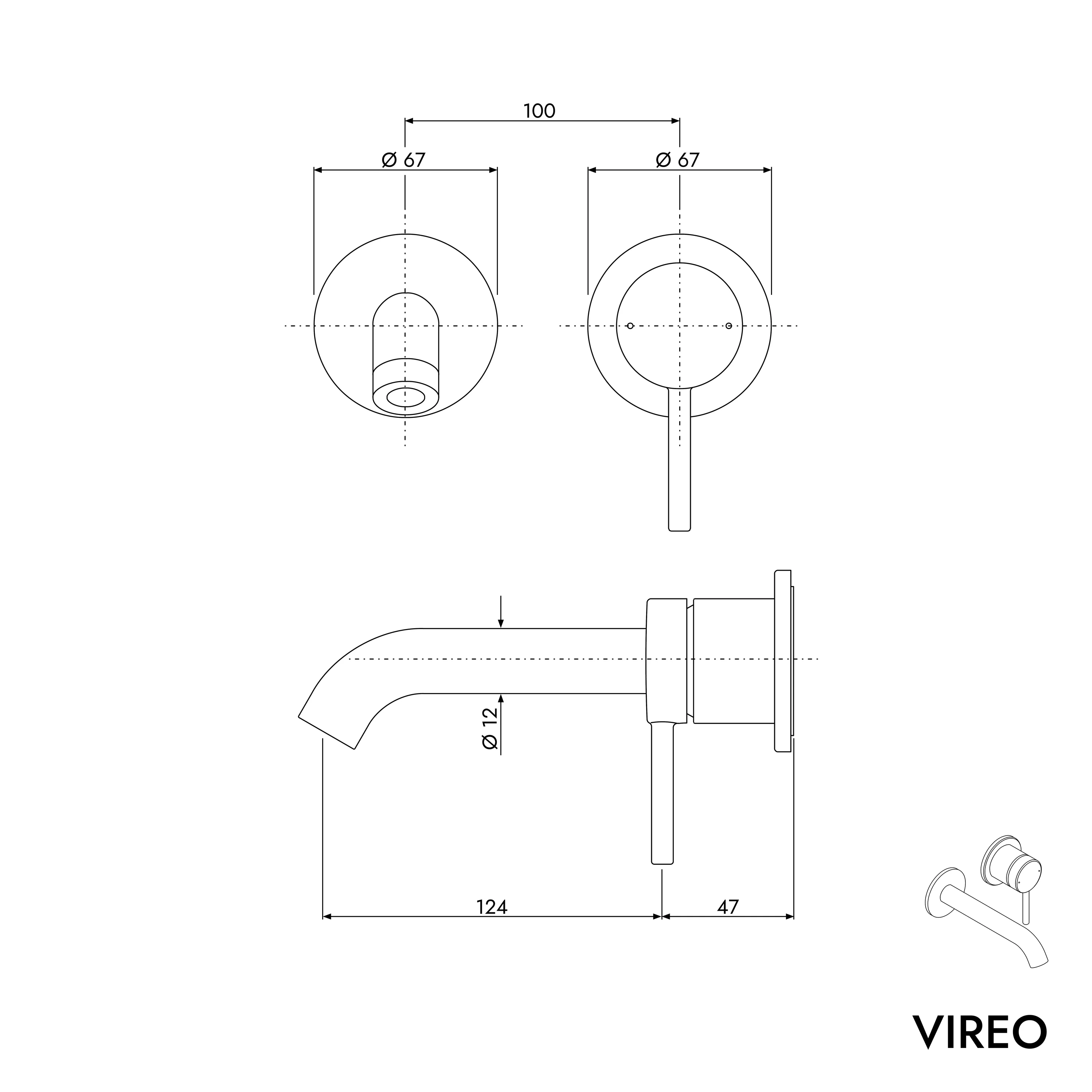 Bateria umywalkowa ścienna VIREO - Image 7