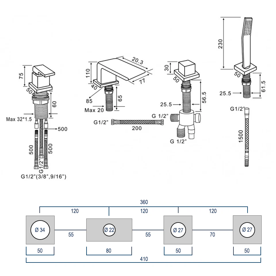 Bateria wannowa z mieszaczem 6080 - Image 6