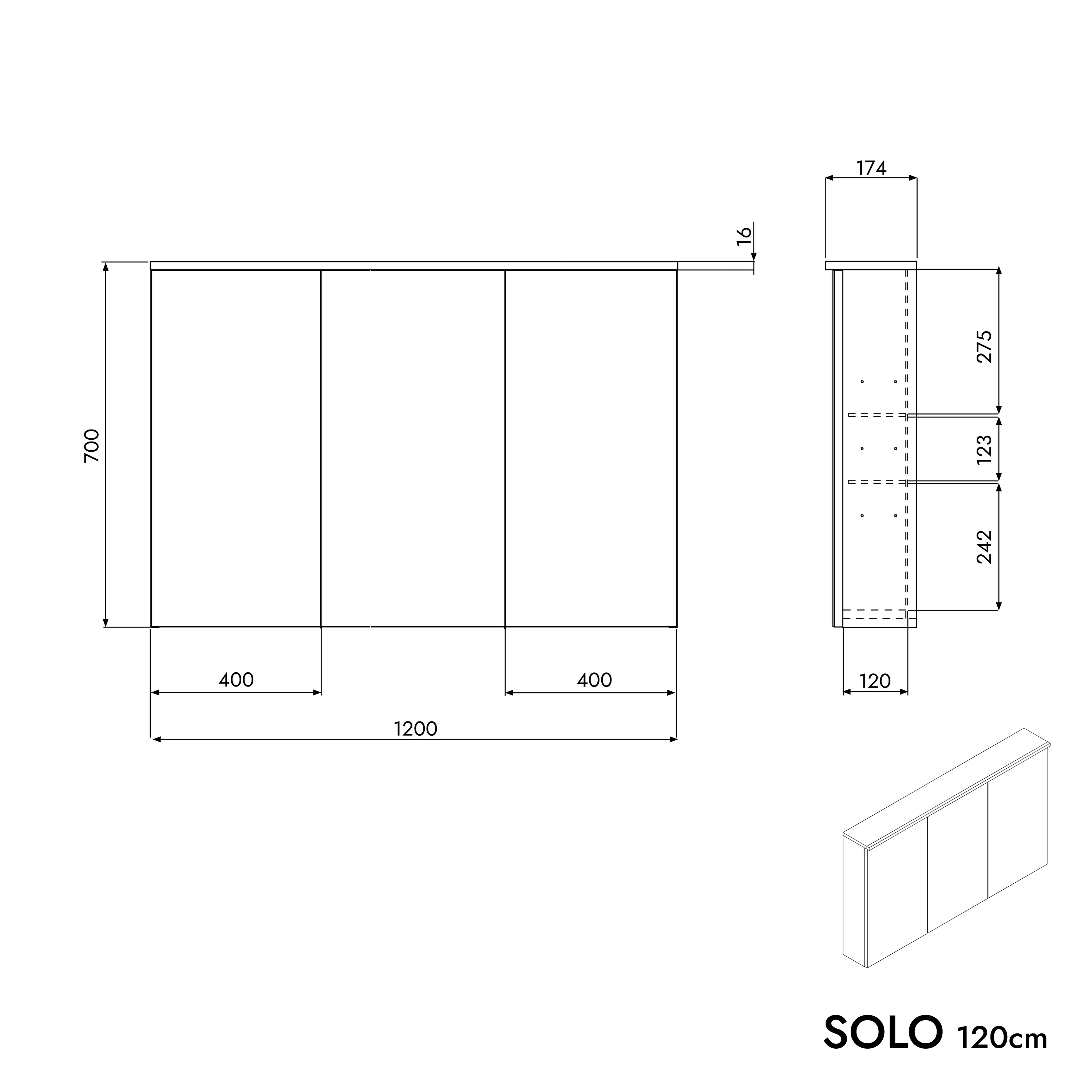Szafka łazienkowa SOLO z oświetleniem LED i lustrem 120 cm - Image 16