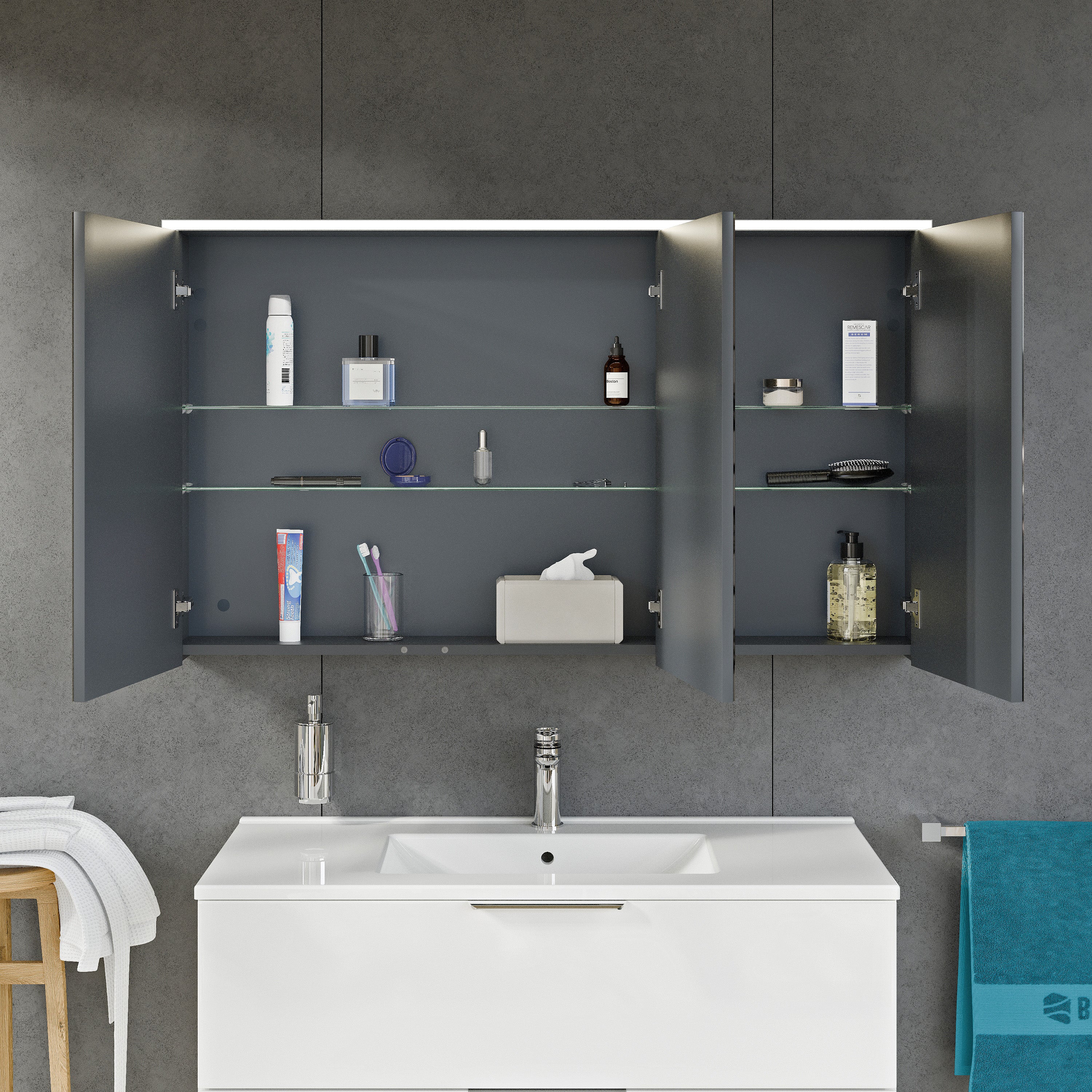 Szafka łazienkowa SOLO z oświetleniem LED i lustrem 120 cm - Image 6
