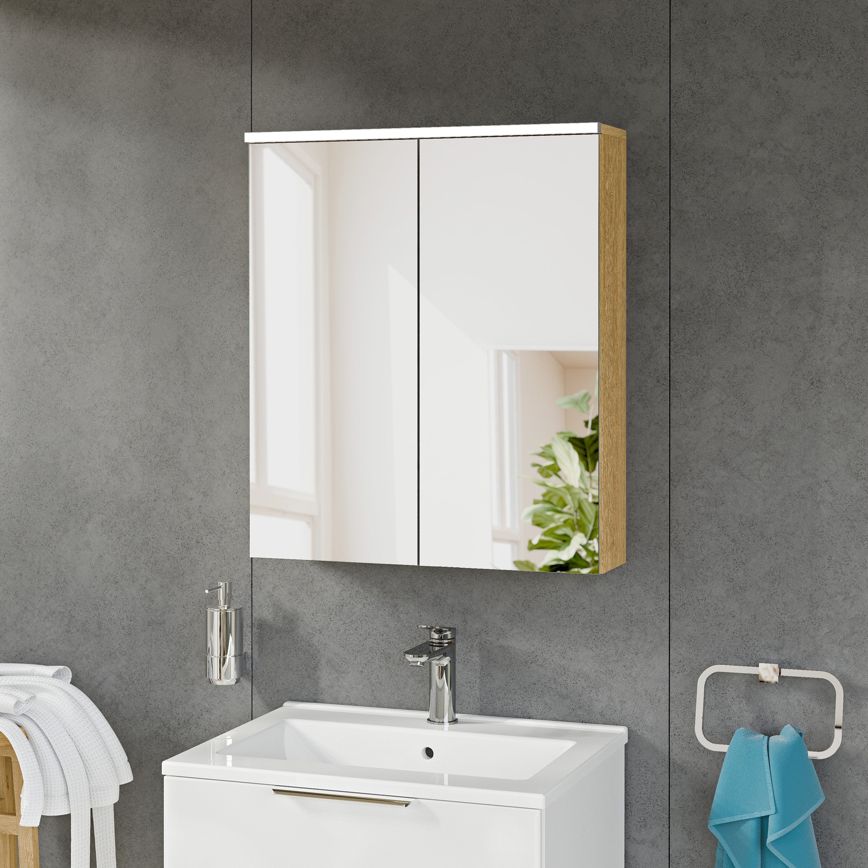 Szafka łazienkowa SOLO z oświetleniem LED i lustrem 60 cm - Image 13