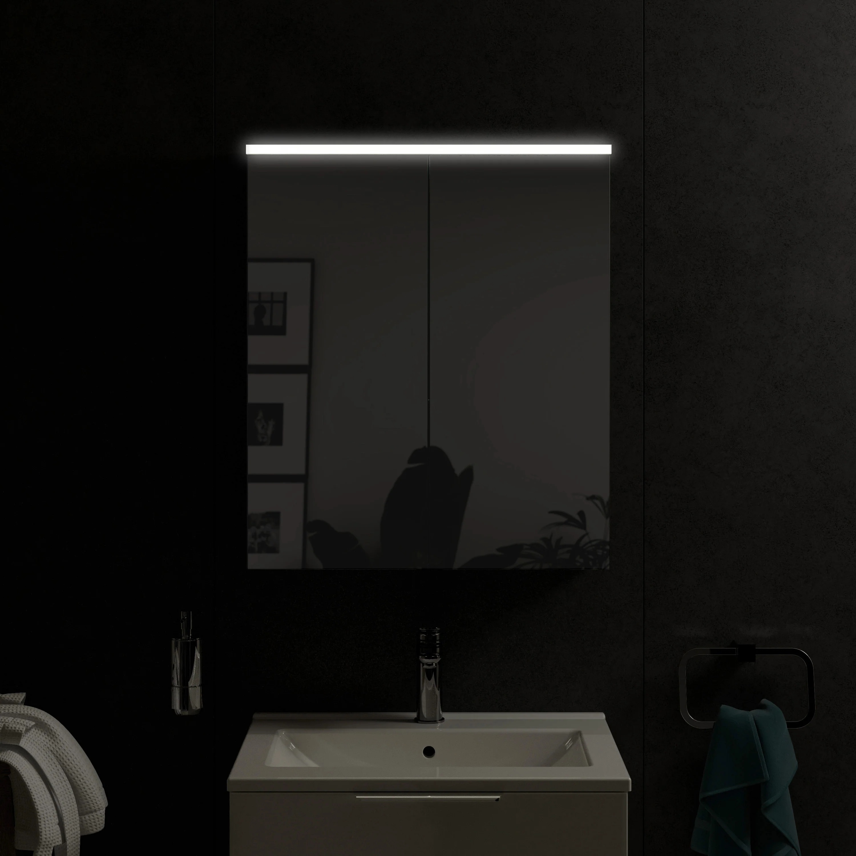 Szafka łazienkowa SOLO z oświetleniem LED i lustrem 60 cm - Image 3