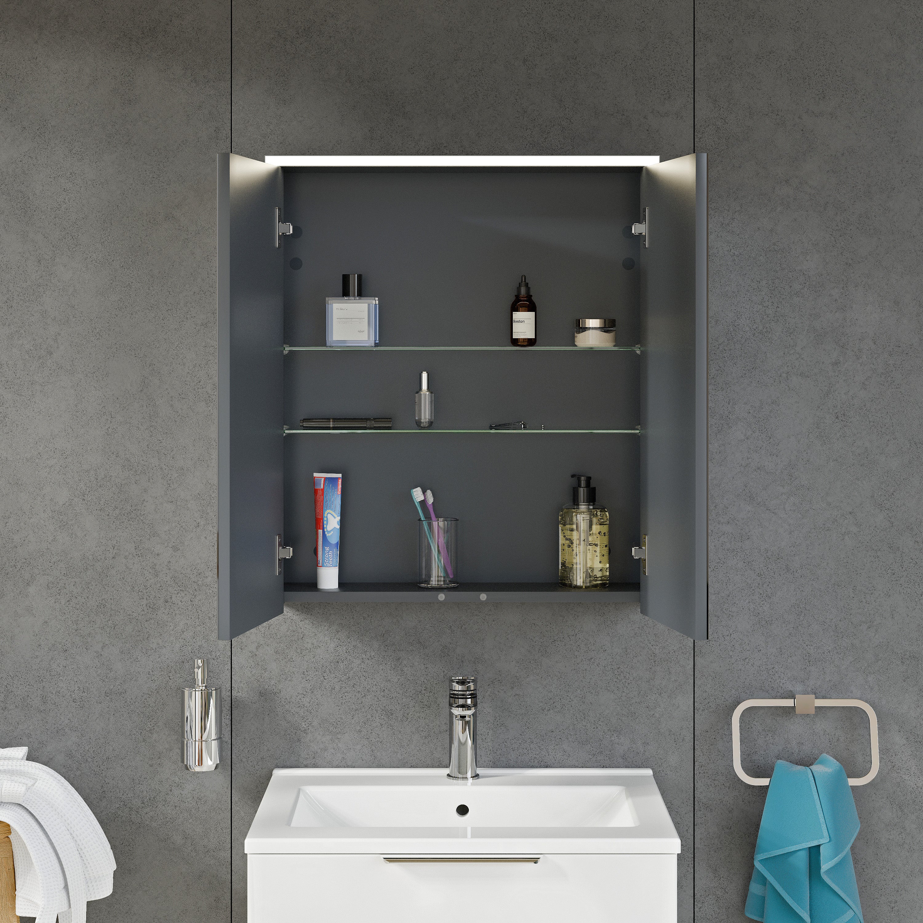Szafka łazienkowa SOLO z oświetleniem LED i lustrem 60 cm - Image 6