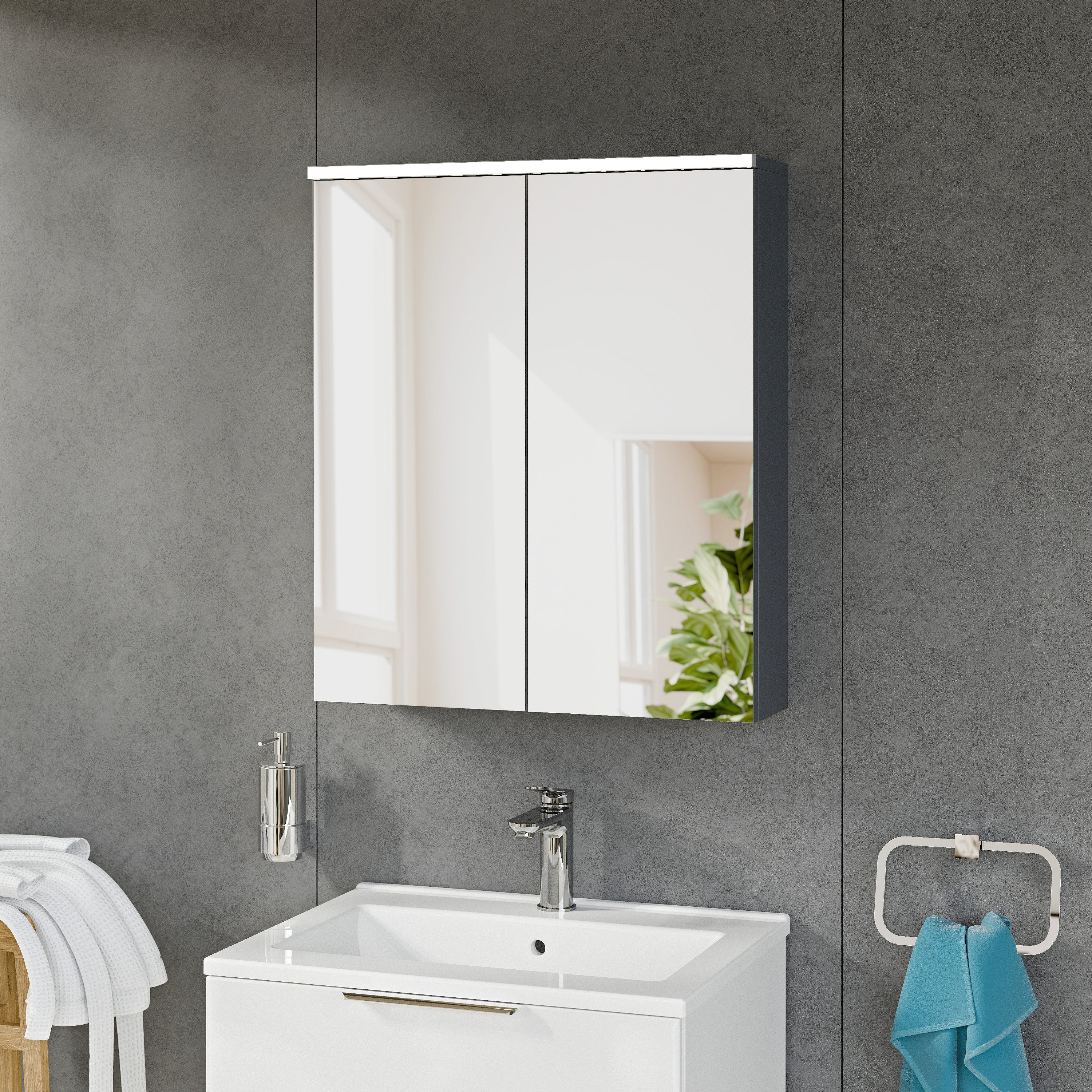 Szafka łazienkowa SOLO z oświetleniem LED i lustrem 60 cm - Image 7