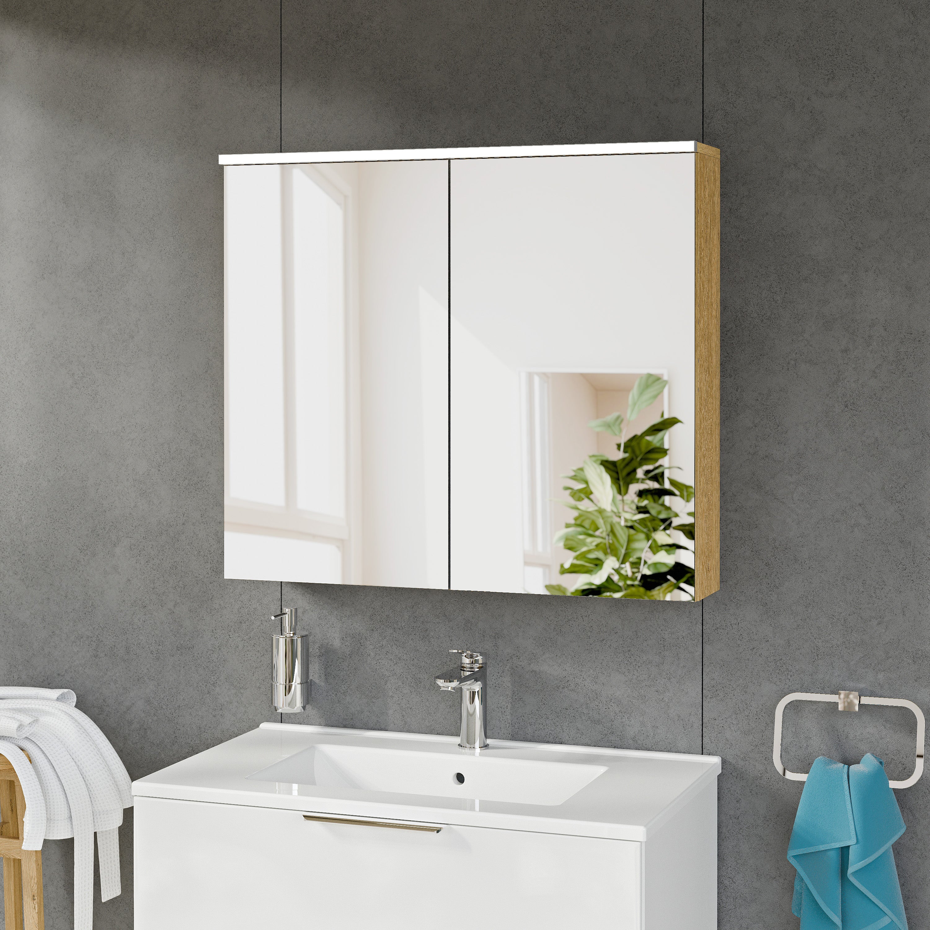 Szafka łazienkowa SOLO z oświetleniem LED i lustrem 80 cm - Image 13