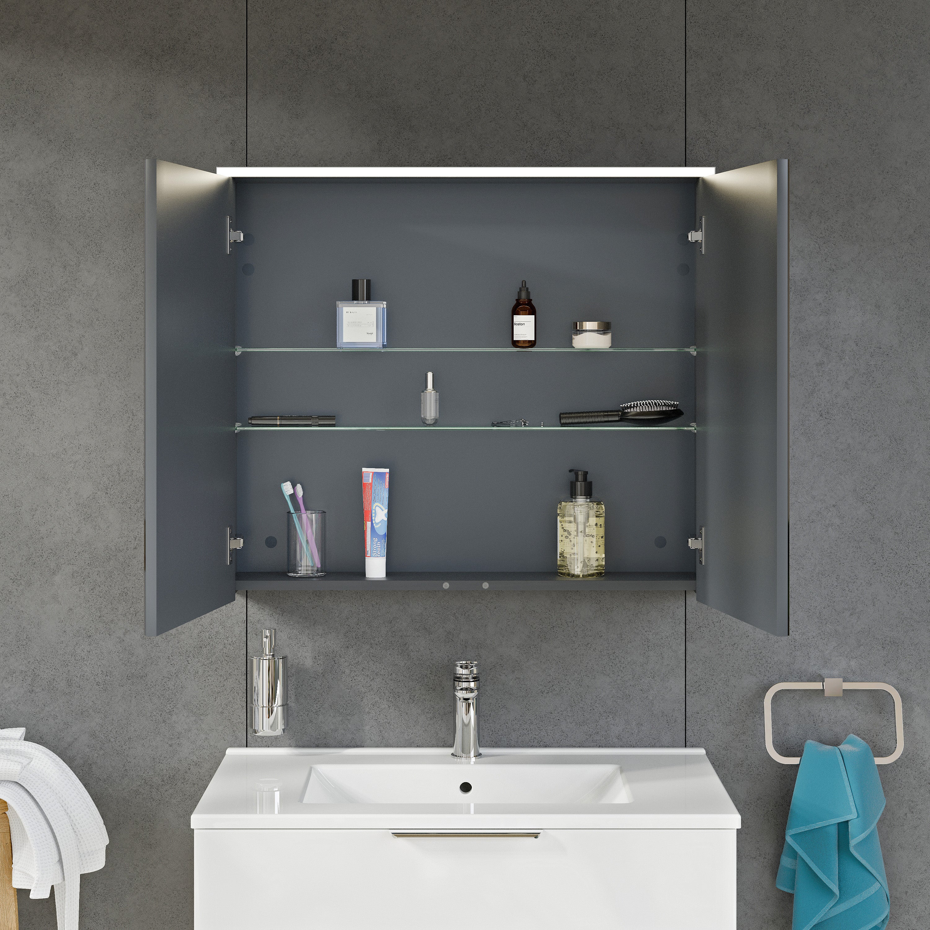 Szafka łazienkowa SOLO z oświetleniem LED i lustrem 80 cm - Image 6