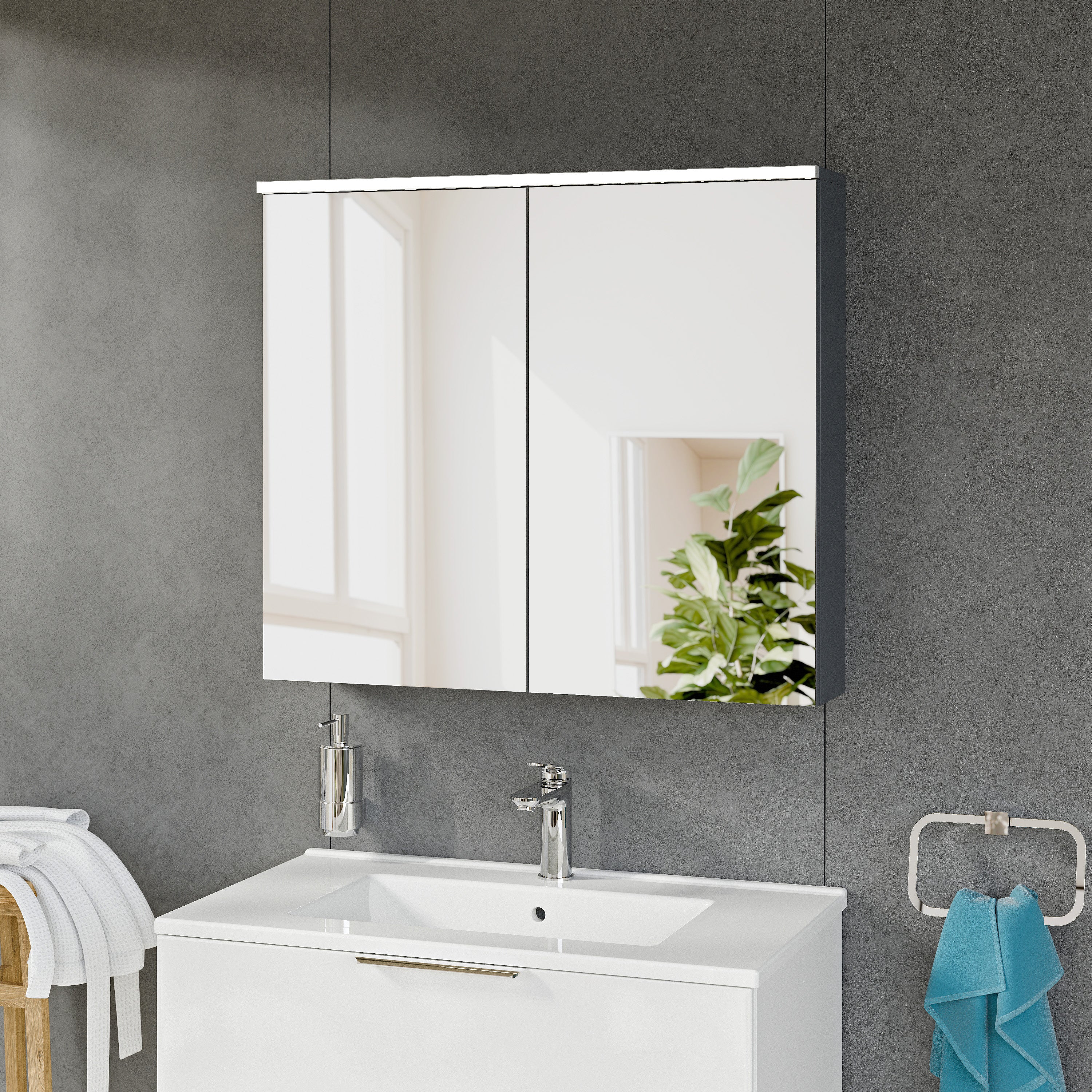 Szafka łazienkowa SOLO z oświetleniem LED i lustrem 80 cm - Image 7