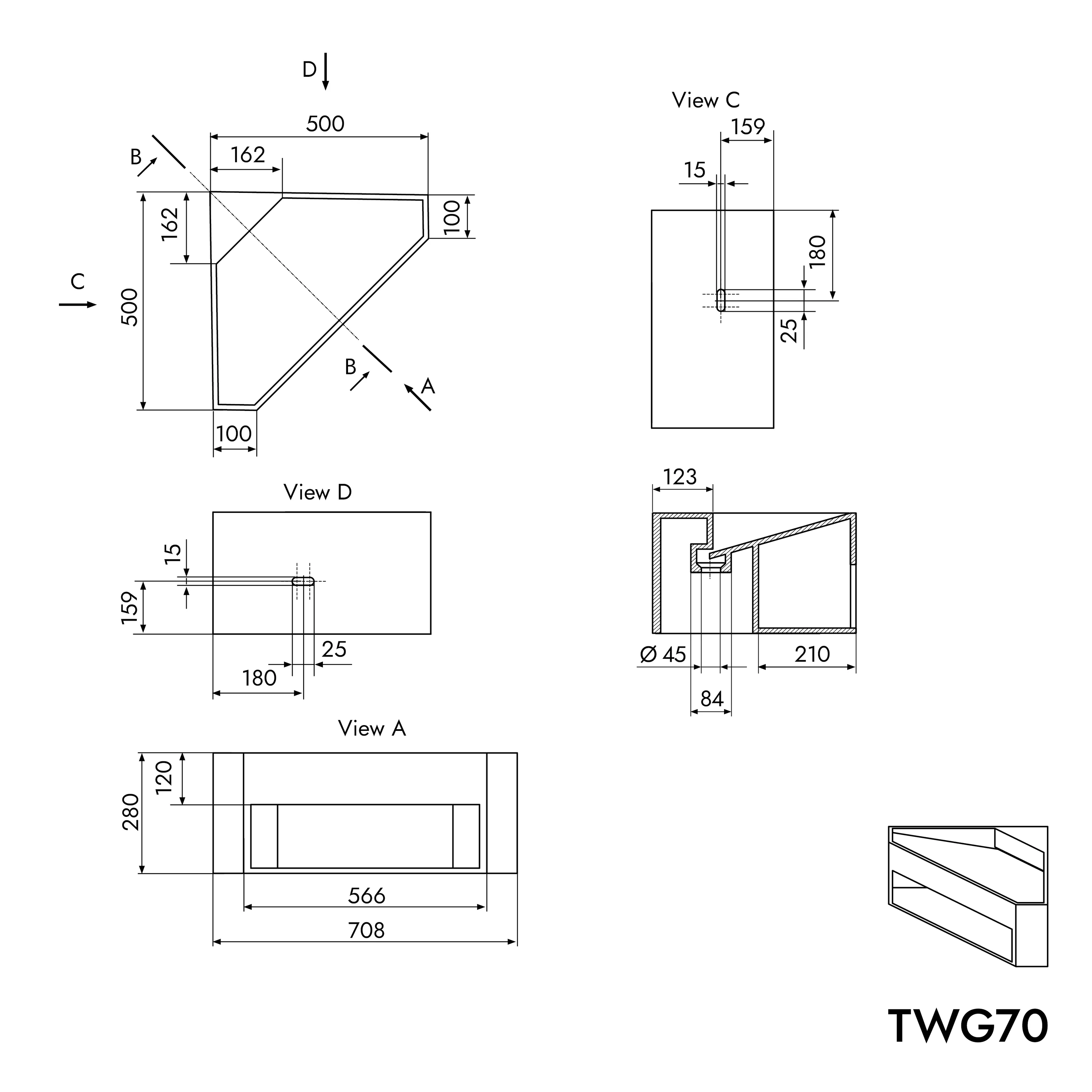 Umywalka ścienna narożna TWG70 - Image 4
