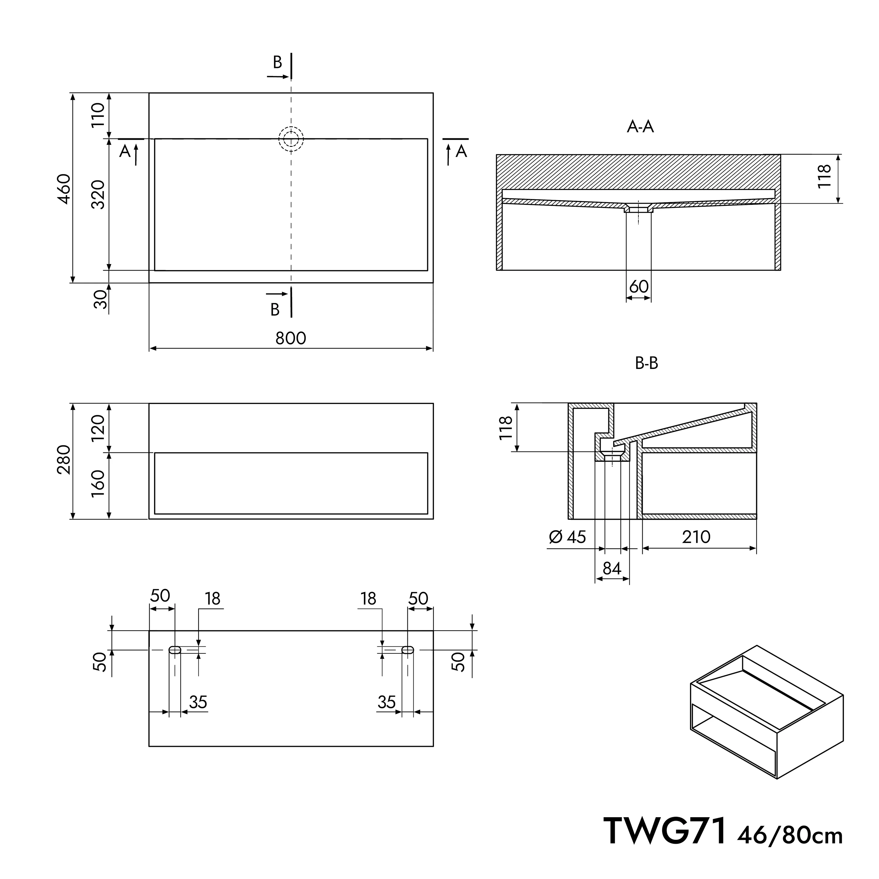 Umywalka naścienna TWG71 - Image 10