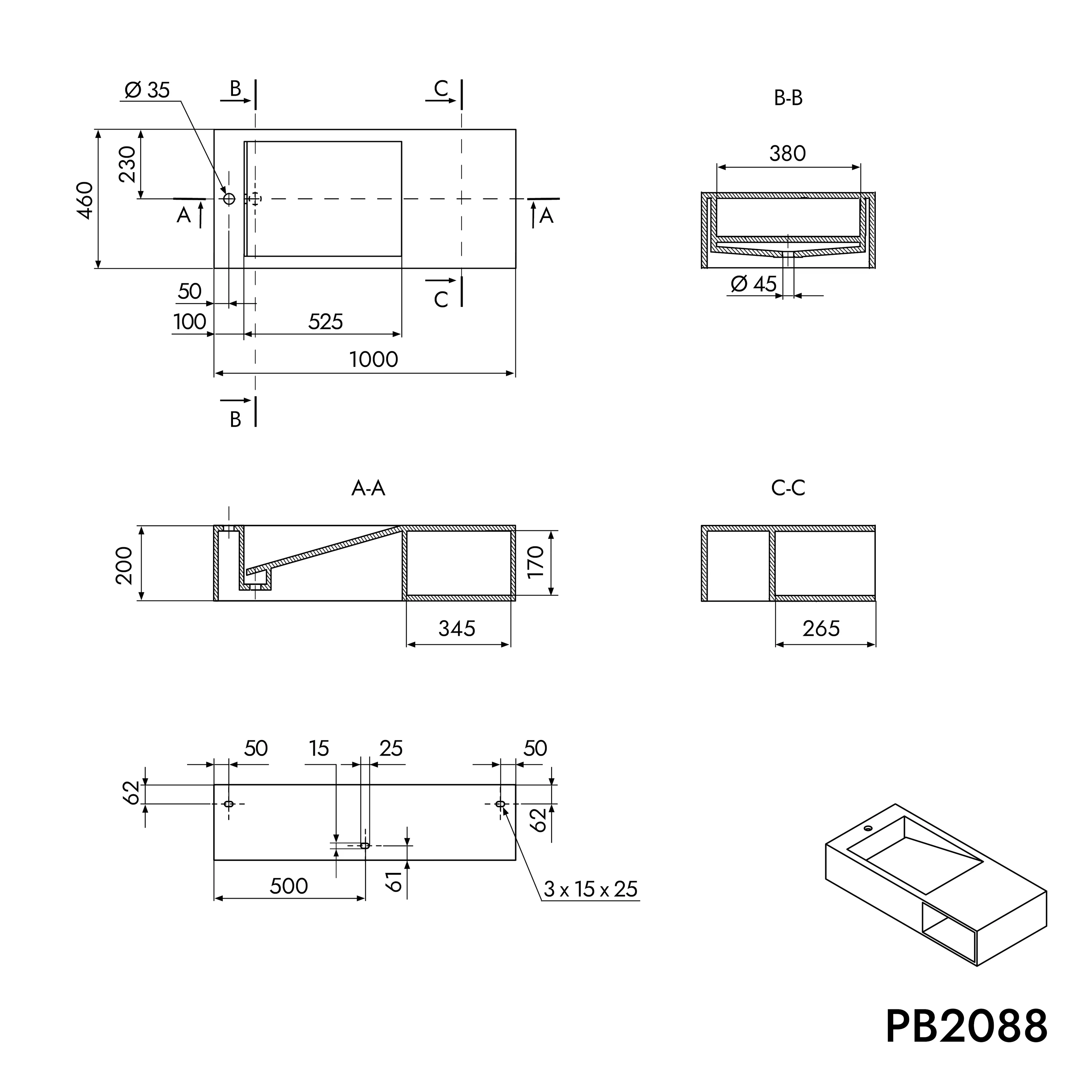 Umywalka ścienna PB2088 z odlewu mineralnego - Image 9