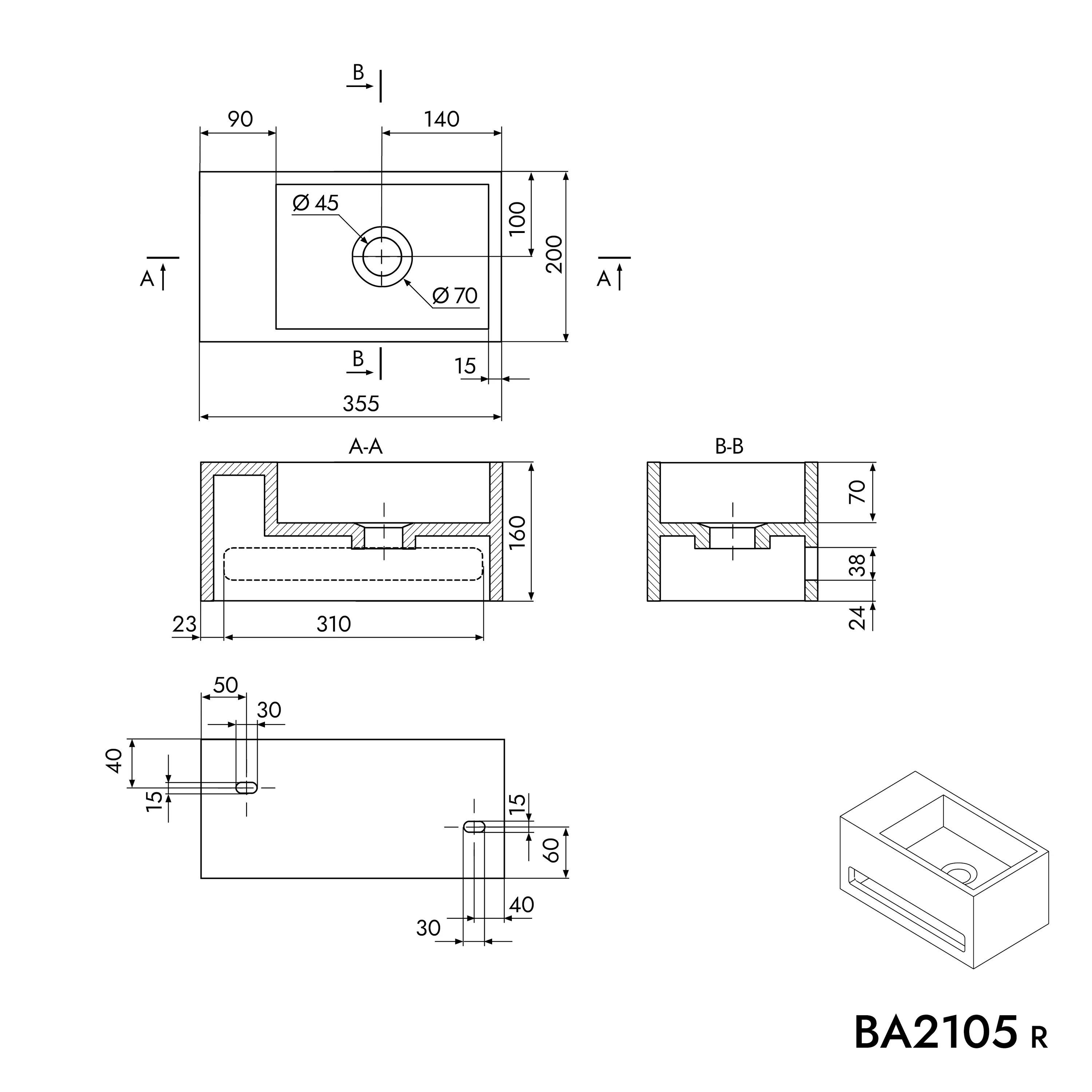 Umywalka ścienna BA2105 - Image 10