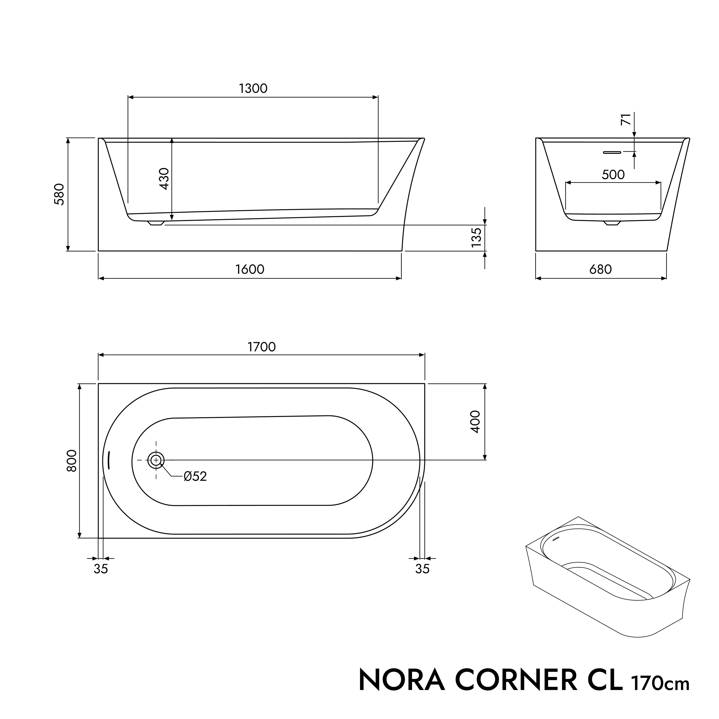 Wanna wolnostojąca przyścienna oszczędzająca miejsce NORA CORNER - Image 6