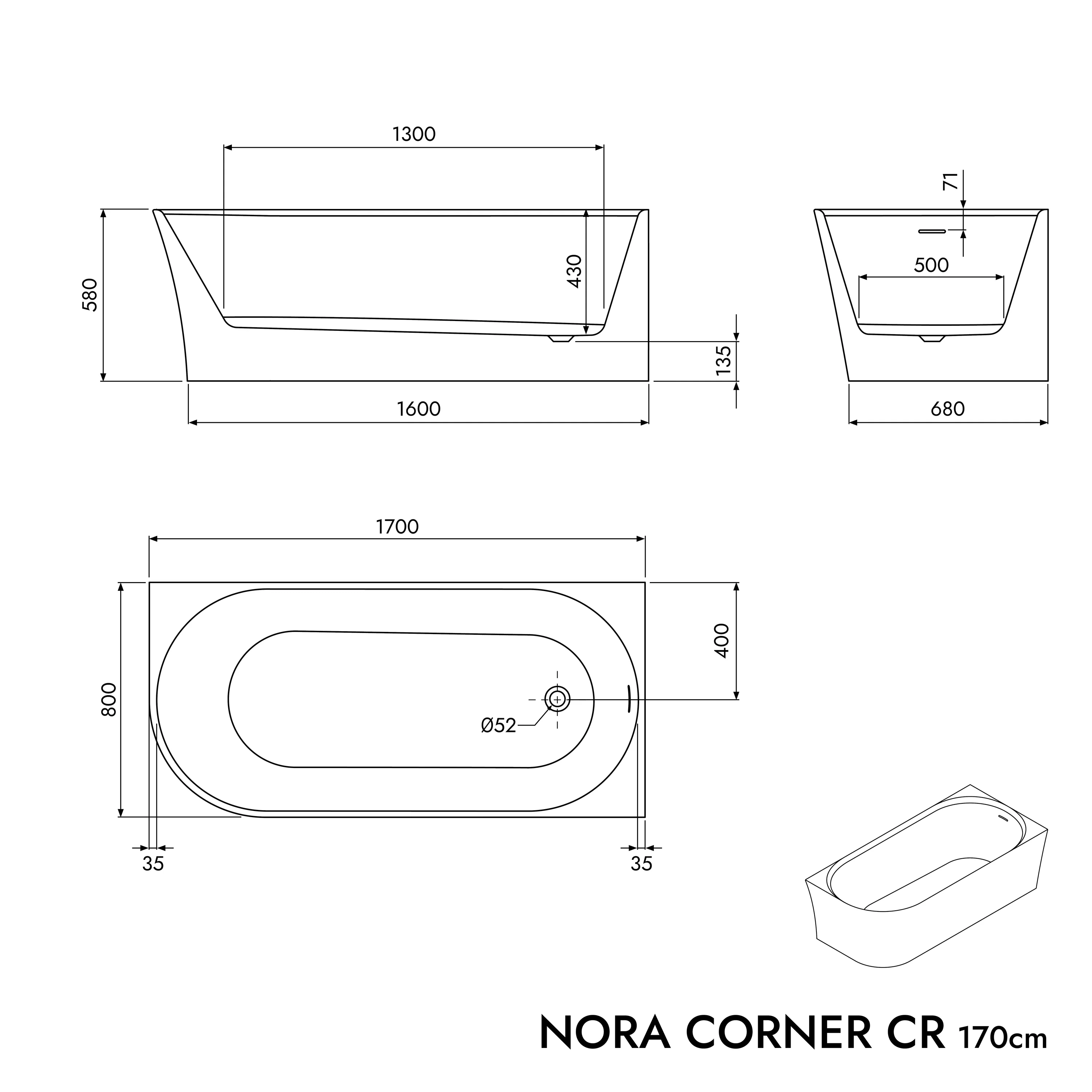 Wanna wolnostojąca przyścienna oszczędzająca miejsce NORA CORNER - Image 5