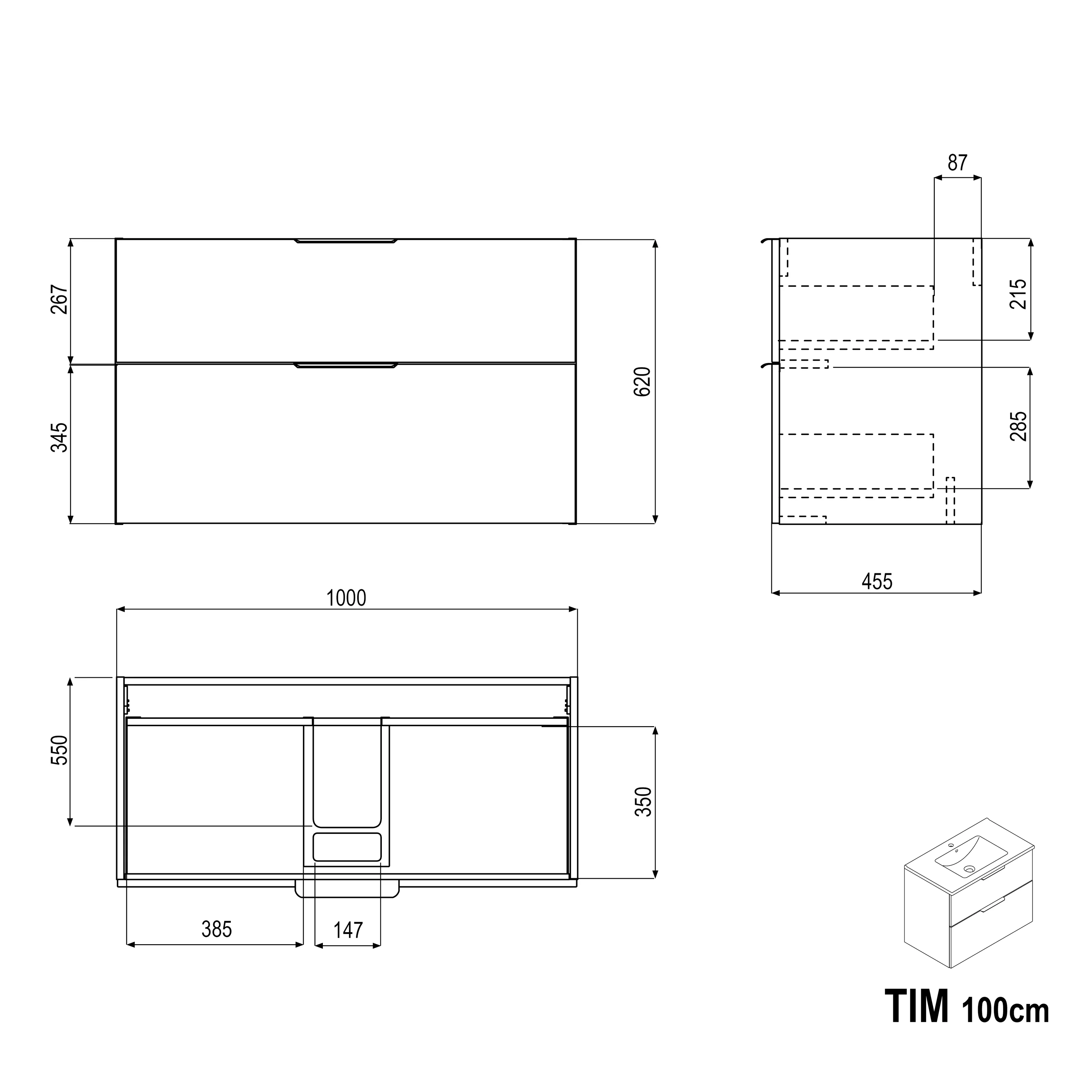 Zestaw mebli łazienkowych TIM 100 cm z umywalką - Image 93